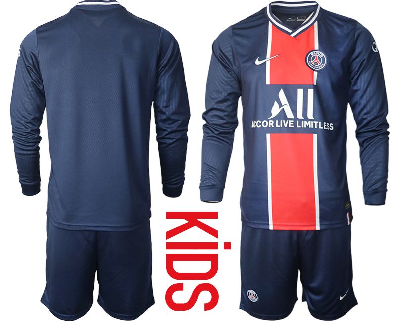 Youth 2020-2021 club Paris St German home long sleeve blue Soccer Jerseys->paris st german jersey->Soccer Club Jersey